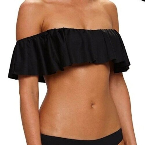 Eberjey Margarita Ruffle Off Shoulder Swim Top Black Solid Size‎ M NWT - Picture 1 of 8